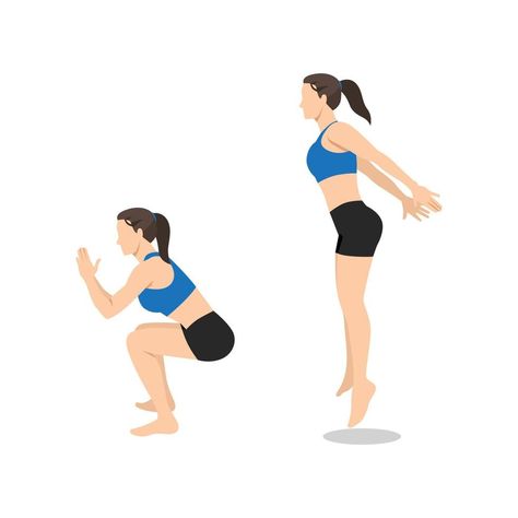 Squat Exercise, Squat Workout, Flat Vector Illustration, Jump Squats, Flat Vector, Gym Motivation, Cardio, Pilates, White Background