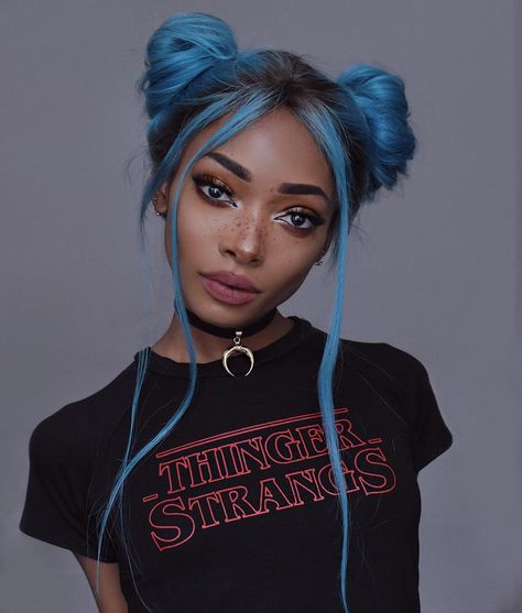 25.4k Likes, 178 Comments - Nyané Lebajoa (@nyanelebajoa) on Instagram: “ @omweekend  Can't wait for the new Stranger Things ” Nyane Lebajoa, Blue Hair, Buns, Hair Goals, Hair Trends, Dyed Hair, Cute Hairstyles, Hair And Nails, A Black