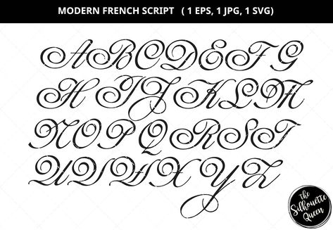 Modern French Script Silhouette by The Silhouette Queen on @creativemarket Svg Files For Scan And Cut, Easy Graffiti Drawings, Calligraphy Fonts Alphabet, Svg Monogram, French Script, Hand Lettering Fonts, Modern French, Monogram Alphabet, Lettering Quotes