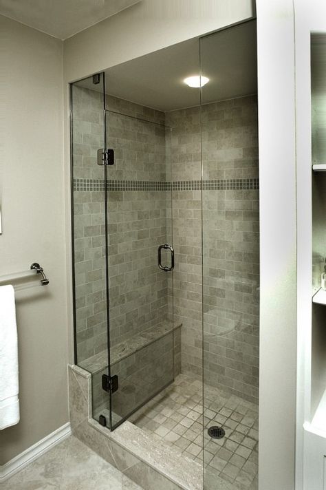 Reasonable size shower stall for a small bathroom. Bathroom Shower Stalls, Small Bathroom Tiles, Small Bathroom With Shower, Revere Pewter, Small Showers, Trendy Bathroom, Budget Bathroom, Bathroom Redo, Contemporary Bathrooms