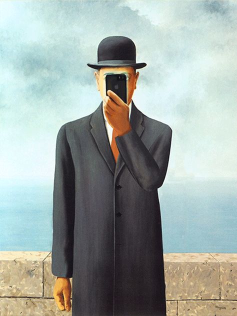 Selfie "The Son of Man" Man Gif, App Drawings, Painting Logo, Classical Art Memes, Son Of Man, Travel Pictures Poses, Art Parody, Rene Magritte, Interactive Art