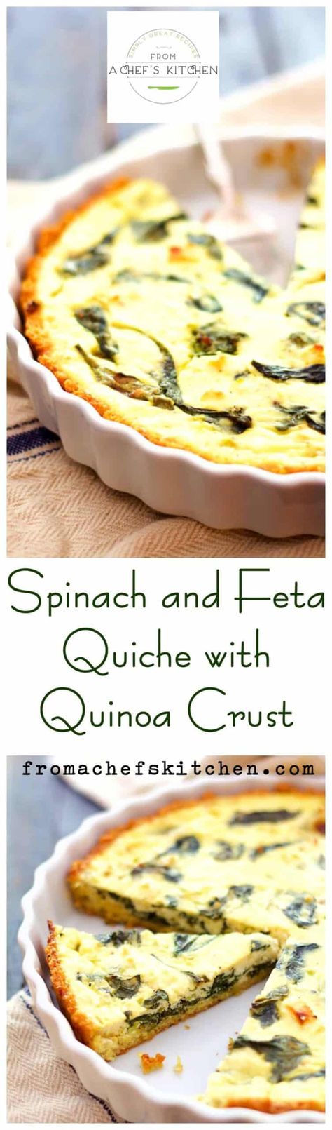 Spinach and Feta Quiche with Quinoa Crust is delicious, gluten-free and super simple to make!  The quinoa crust is delightfully chewy and crispy at the same time! #quiche #tart #vegetarianquiche #quinoa #breakfast #brunch Quiche Ham, Spinach And Feta Quiche, Quinoa Crust, Leftover Quinoa, Feta Quiche, Vegetarian Quiche, Gluten Free Crust, Breakfast Quiche, Spinach And Feta