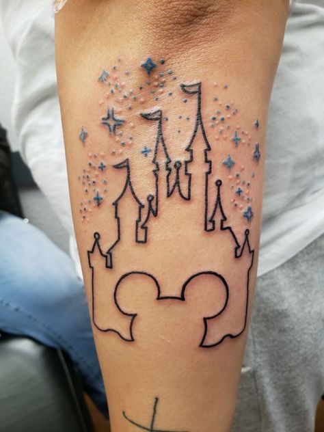 250+ Best Disney Tattoo Designs (2022) Simple Small Themed Ideas from Disneyland World Disney World Tattoo, Simple Disney Tattoos, Tattoo Castle, Disney Castle Tattoo, Mickey And Minnie Tattoos, Minnie Tattoo, Disney Inspired Tattoos, Mickey Tattoo, Dragons Tattoo