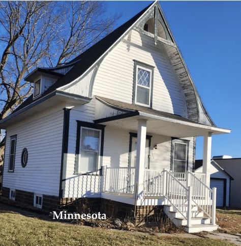 Two bedroom, one bath affordable Minnesota home for sale is a Colonial Revival with curb appeal, vintage kitchen cupboard, and basement. A detached, one-car garage is on the small lot. The home is located in a small town of 548 residents.

 	2bed
 	1 bath
 	720 sqft
 	6,098 sqft lot

*
 About This c.1914 Affordable Minnesota Home For Sale

 	- Updated Dutch Colonial with two bedrooms and one bathroom.
#affordablehome #affordableMinnesotahomeforsale #brickhomeforsale #brickhouseforsale Older Homes, Minnesota Home, Dutch Colonial, Colonial Revival, Kitchen Cupboard, First Car, Brick House, Kitchen Cupboards, Car Garage