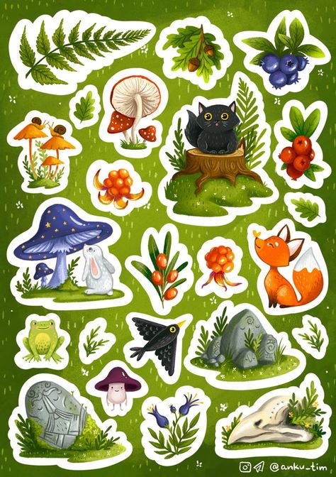 Magic Forest Illustration, Magical Forest Illustration, Forest Stickers, Amazon Forest, Fairy Stickers, Red Bubble Stickers, Bubble Stickers, Forest Illustration, Mystical Forest