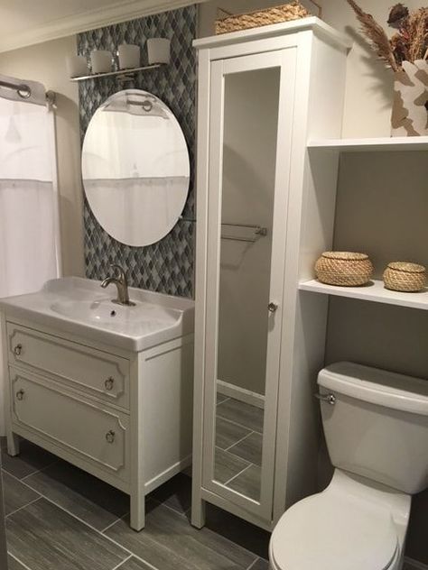 Ikea Hemnes Bathroom Vanity Hack, Hemnes Bathroom Vanity, Hemnes Vanity, Hemnes Bathroom, Master Closet Remodel, Closet Remodel Ideas, Diy Furniture Appliques, Ikea Furniture Makeover, Paneling Makeover