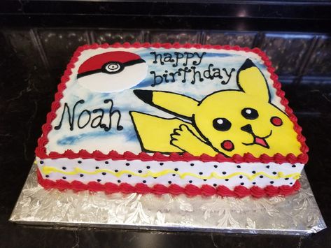 Pokemon Sheet Cake, Quarter Sheet Cake, Half Sheet Cake, Pokemon Birthday Cake, Birthday Sheet Cakes, Poke Ball, Paw Patrol Cake, Pokemon Birthday, Red Border