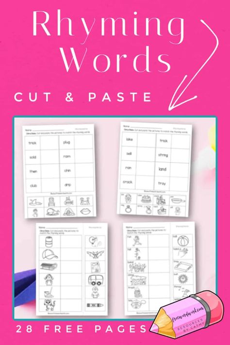 Vce Words, Rhyming Kindergarten, Rhyming Words Worksheets, Rhyming Worksheet, Cut And Paste Worksheets, Phonics Practice, Compound Words, Jolly Phonics, Word Practice