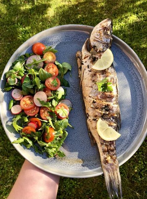 Sea Bass Recipe, Bass Recipe, Sea Bass Recipes, Pit Barrel Cooker, Spring Salad Recipes, Tomato Vine, Lemon Salt, Smoked Fish, Spring Salad