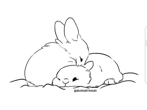 2 Bunny Drawing, Bunnies Hugging Drawing, Bunny Love Drawing, Two Bunnies Drawing, Two Bunny Tattoo, Bunny Sketch Simple, Cat And Bunny Drawing, Two Bunnies Tattoo, Bunny Tattoo Cute