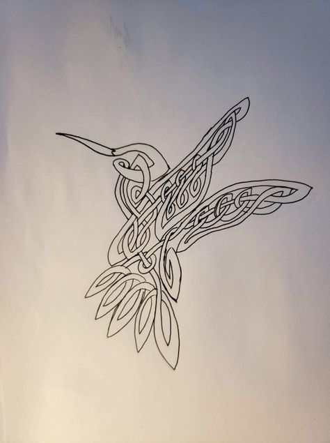 Self-designed in honor of mom Celtic Bird Design, Celtic Hummingbird Tattoo, Celtic Hummingbird, Ancestry Tattoo, Celtic Coloring, Deep Ecology, Celtic Animals, Roots Tattoo, Celtic Crosses