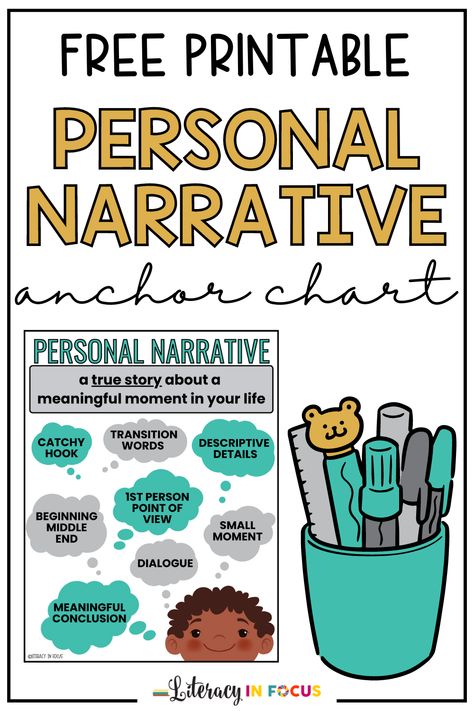 Personal Narrative Writing Anchor Chart, Personal Narrative Anchor Chart, Narrative Writing Middle School, Personal Narratives Anchor Chart, Narrative Anchor Chart, Narrative Writing Anchor Chart, Teaching Narrative Writing, Classroom Assessment, Teaching 6th Grade