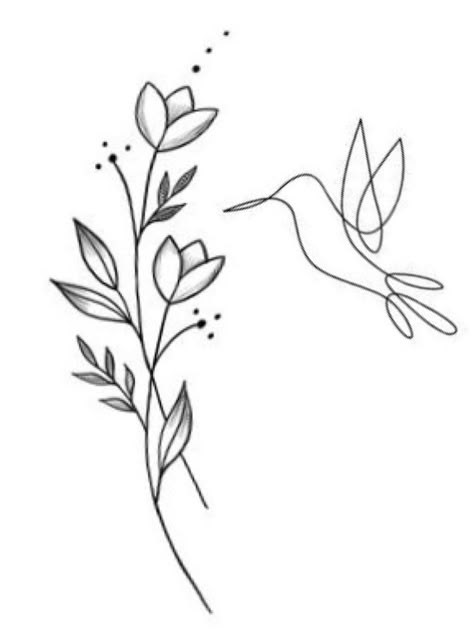 Simple Hummingbird And Flower Tattoo, Hummingbird Simple Drawing, Tiny Tattoo Template, Dainty Hummingbird Tattoo With Flowers, Hummingbird Fineline Tattoo, Simple Hummingbird Tattoo Design, Fine Line Hummingbird Tattoo With Flowers, Simple Humming Bird Tattoos, Hummingbird Line Art