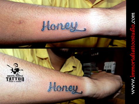 #Tattoos #Ink #Honey #Name #Lettering #small at Immortal Creative Tattoo Studio #Indore #Dinakaran ur views, Comments and shares would be Appreciated!! Honey Name, Honey Tattoo, Tattoo Writing, Name Lettering, Creative Tattoo, Tattoo Name, Name Tattoo Designs, Name Tattoo, Name Tattoos