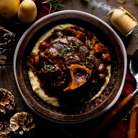 Elk Osso Buco with Brown Butter Mashed Potatoes | Peak to Plate Brown Butter Mashed Potatoes, Venison Backstrap Recipes, Backstrap Recipes, Elk Recipes, Venison Backstrap, Butter Mashed Potatoes, Over Mashed Potatoes, Game Recipes, Wild Game Recipes