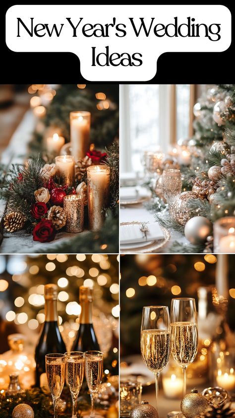 New Year's Wedding Ideas with festive decor and sparkling theme inspirations. New Years Eve Wedding Decorations, New Years Wedding Ideas, New Year’s Eve Wedding, Nye Wedding Ideas, New Years Eve Wedding Ideas, Seasonal Decor Ideas, Nye 2025, Ideas For New Year, Rustic Wreaths