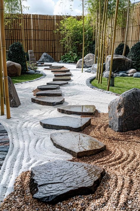 Zen Garden Plan, Zen Garden Landscape, Jardin Zen Interior, Garden Design Inspiration, Sacred Garden, Zen Garden Design, Japanese Style House, Small Front Yard Landscaping, Japanese Zen Garden