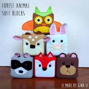 || made by gina ||: Forest Animal Soft Blocks Hand Art Kids, Soft Blocks, Activity Cube, Cute Sewing Projects, Felt Quiet Books, Forest Theme, Creative Gift Wrapping, Jungle Animal, Forest Animal