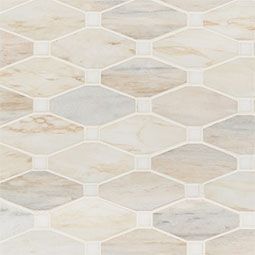 Dorado Marble Pebble Backsplash | Mosaic Hatches | Wall Tile Octagon Tile, Lake Bathroom, Beautiful Backsplash, Hall Flooring, Shaped Kitchen, Primary Bath, Luxurious Showers, Tile Countertops, Unique Tile