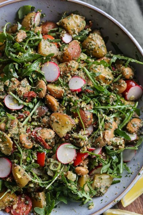 Potato Pesto Salad | Pick Up Limes Pesto Potato Salad, Yum Salad, Pesto Potatoes, Main Salad, Pesto Salad, Summer Prep, 2024 Recipes, Veg Dishes, Vegan Side Dishes