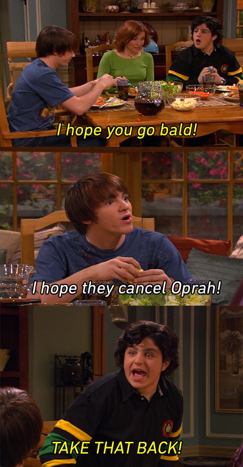 I hope you go bald... I hope they cancel Oprah! Drake and Josh Quotes Drake And Josh Quotes, Drake Parker, Nickelodeon Nostalgia, Skater Boi, Drake & Josh, Drake And Josh, Drake Bell, Going Bald, Movies Quotes