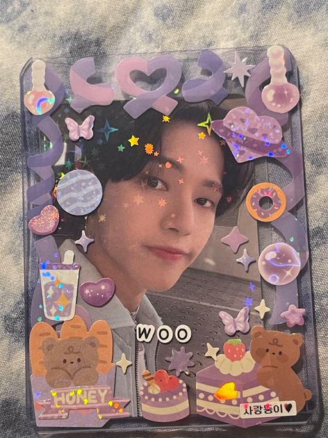 #wooyoung #ateez #atiny #kpop #toploader Kpop Toploader, Decorated Toploader, Ateez Core, Kpop Gifts, Binder Decoration, Diy Bts, Kpop Deco, Toploader Deco, Kpop Diy