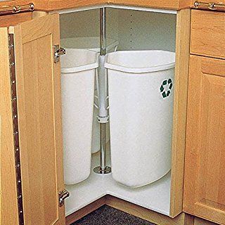 Rotary Recycling Center-White Rev A Shelf, Recycling Center, Rockler Woodworking, Corner Storage, Kitchen Corner, Corner Cabinet, Recycle Trash, Garbage Can, Lazy Susan