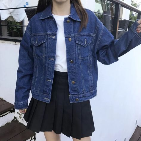 Ootd Jaket Jeans, Denim Jean Jacket Outfits, Japan Fall Outfit, Kawaii Outfits, Girly Dp, Jean Jacket Outfits, Denim Jacket Outfit, Trendy Outfits For Teens, Dress Princess