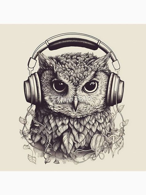 "Serious owl with headphones" Essential T-Shirt for Sale by Theo3810 Owl T Shirt, See No Evil, White Owl, Book Tshirts, Never Sleep, Snowy Owl, Cute Tshirts, Mochi, Tshirt Colors