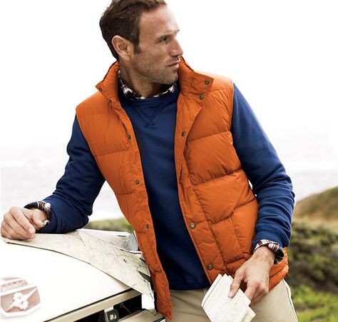 Love me some orange! Orange Outfit Male, Orange Men Outfit, Orange Jacket Outfit Men, Orange Vest Outfit Men, Casual Fitted Orange Vest, Puffer Vest Outfit Men, Gorgeous Photoshoot, Bruno Cucinelli, Korean Winter Outfits