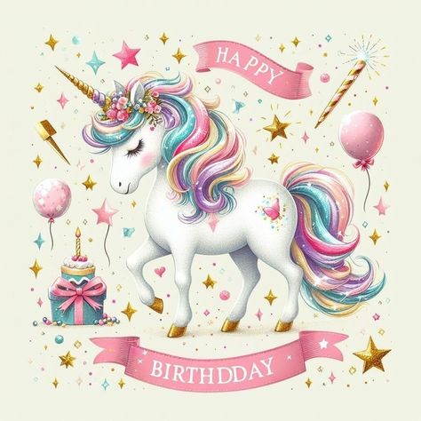 Happy Birthday Unicorn, Cake Printable, Unicorn Wallpaper Cute, Unicorn Images, Image Nails, Birthday Words, Rainbow Fairies, Happy Birthday Wallpaper, Birthday Illustration