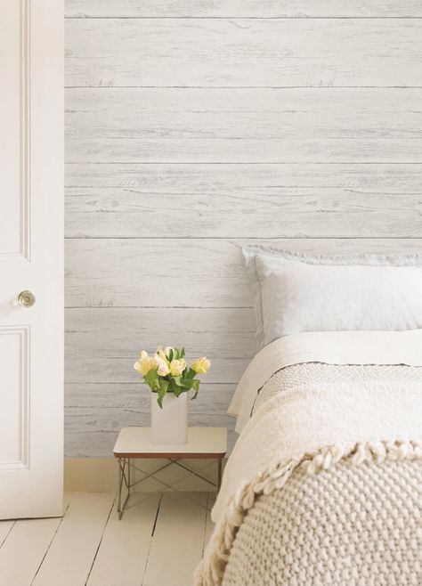 Shiplap Reclaimed Wood Peel and Stick Wallpaper NU2187 Sold Shiplap Peel And Stick Wallpaper, Pictures For Kitchen Walls, Wood Feature Wall, Bedroom Minimalist, Wallpaper Accent Wall, Wood Wallpaper, Trendy Bedroom, Chic Bedroom, Bedroom Paint