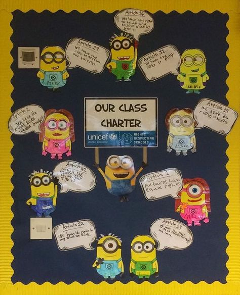 The Rural Headteacher on Instagram: “Our new Rights Respecting Schools Class Charter. The children decided they wanted a minions theme this year! #rightsrespectingschool…” Class Charter Ideas, Class Charter Display, Classroom Charter, Rights Respecting Schools, Class Charter, Primary School Ideas, Rights Of The Child, Ideal Classroom, Outdoor Learning Activities