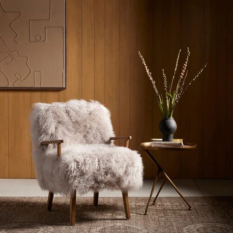 Copper Top Table, Mongolian Fur, Sculpted Arms, Rustic Lodge, Arm Chairs Living Room, Four Hands, Kathy Kuo Home, Burke Decor, Mongolia