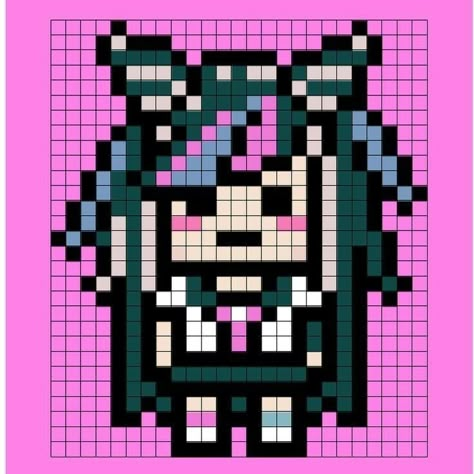 Pixel Sprites, Ibuki Mioda, Pixel Characters, Easy Pixel Art, Pixel Art Templates, Pixel Drawing, Perler Bead Templates, Diy Perler Bead Crafts, Pixel Art Grid