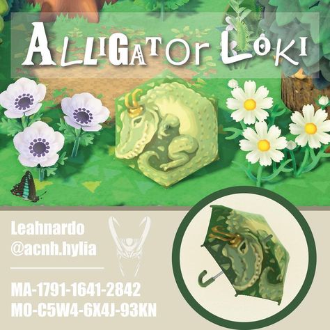 crossingdesigns: alligator loki ✿ by acnh.hylia on ig Floridacore Acnh, Acnh Swamp, Acnh Umbrella, Citycore Acnh, Alligator Loki, Acnh Path, Ac Codes, Acnh Clothes, Animal Crossing Funny