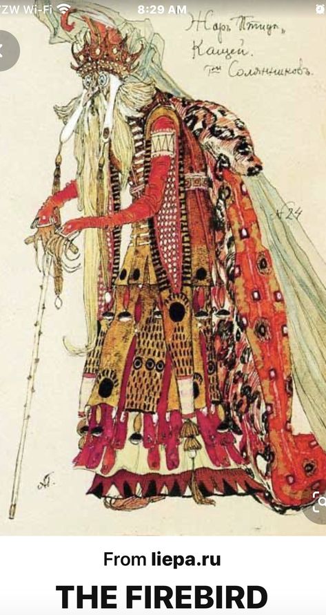 Mythical Characters, Costume Drawing, Ballet Design, Ivan Bilibin, Ballets Russes, The Firebird, Ballet Russe, Fire Bird, Ballet Costumes