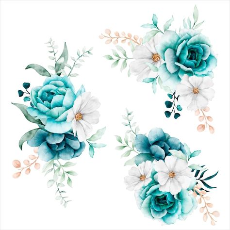 Tiffany Blue Flowers, Free Watercolor Flowers, Nature Pattern, Stickers Art, Event Card, Floral Drawing, Music Artwork, Bouquet Arrangements, Turquoise Flowers