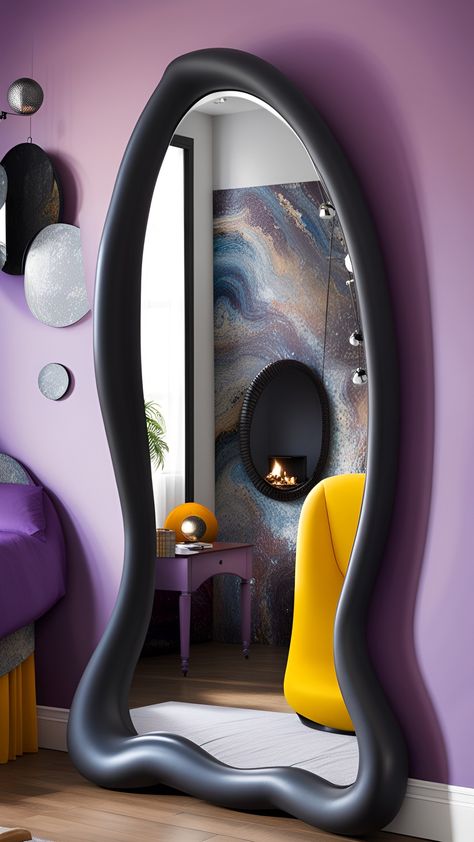 Beyond Conventions: Transform with Playful Blobs Wiggly Mirror Aesthetic, Funky Small Wall Mirror, Unusual Shape Mirror, Abstract Colorful Mirror, Abstract Yellow Mirror, Home Decor Inspiration, Decor Inspiration, Mirror, Home Decor