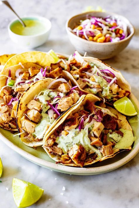 Pollo Asado Tacos Polo Asado Chicken Recipes, Pollo Asada, Chicken Pollo, Cilantro Salsa, Spanish Chicken, Asada Tacos, Mexican Dish, Cabbage Salad, Taco Recipes