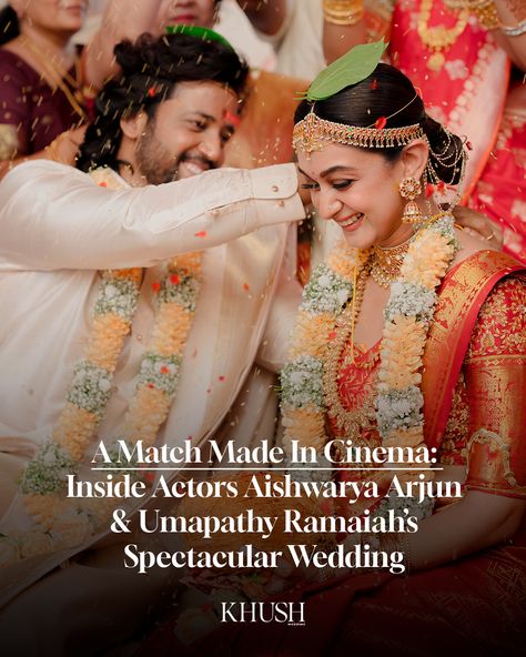 From a sacred temple wedding steeped in heritage to a glitzy, star-studded reception, south stars Aishwarya Arjun (@aishwaryaarjun) and Umapathy Ramaiah's (@umapathyramaiah) celebration of love was all heart. We catch up with the actors for a special feature that gives you a look inside their memorable wedding with details on the personalized décor, menu and dream wedding wardrobe. Aishwarya Arjun, Arjun Sarja, Exciting Times Ahead, Top Honeymoon Destinations, South Star, Wedding Wardrobe, Guys Night, Tamil Language, Memorable Wedding