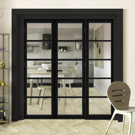 ThruEasi Room Divider - Shoreditch Black Prefinished Clear Glass Doubl Internal Cottage Doors, Sliding Doors Internal, Industrial Studio, Fire Doors Internal, Internal Glazed Doors, Internal Oak Doors, Door Frame Molding, Internal Sliding Doors, Contemporary Door