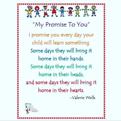 Teacher Pledge to Parents: "My Promise to You" by Valerie Welk (via Miss Nancy's 3's on Instagram: https://www.instagram.com/p/BVn5r2Alk50/?taken-by=miss.nancys.3s; "I Promise You Every Day Your Child Will Learn Something. Some Days They Will Bring It Home In Their Hands. Some Days They Will Bring It Home In Their Heads, And Some Days They Will Bring It Home In Their Hearts.") Elementary Music Classroom Decor, Elementary Games, My Promise To You, General Music Classroom, The Kissing Hand, Notes To Parents, Letter To Teacher, Tips Saving Money, Budgeting Planner