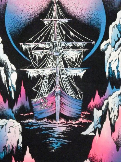 1976 Black Light Poster Ice Ship Blacklight Posters, Black Light Posters, Uv Black Light, Ghost Ship, Pirate Ship, All Poster, Nautical Theme, Retro Poster, Black Light