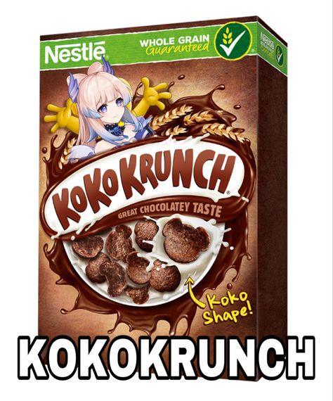 lol ahaha, get it? kokomi? kokokrunch?? okay idk Cursed Kokomi Images, Silly Genshin, Genshin Memes, You Have Been Warned, A Box, Genshin Impact, Get It, Memes, Anime