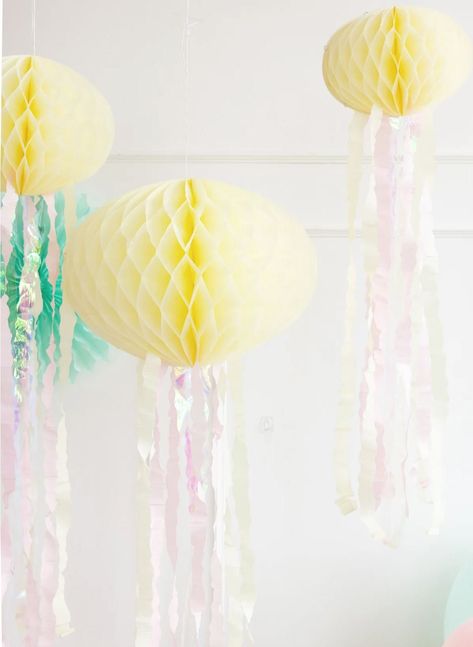 Under the Sea Fans Decoration/ Mermaid Theme Fans/ Happy Birthday Banner/ Seashells Banner - Etsy Jellyfish Hanging, Jellyfish Decorations, Ocean Theme Party, Honeycomb Decorations, Fan Decoration, Pink Iridescent, Honeycomb Paper, Under The Sea Party, Mermaid Theme