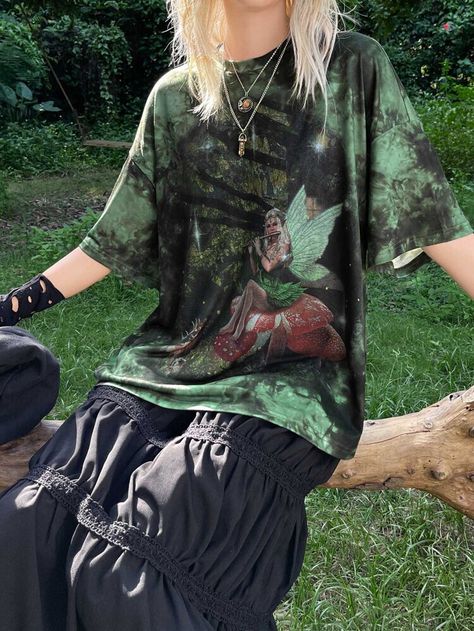 Grunge Tie Dye, Vestiti Edgy, Mode Grunge, Tie Dye Fashion, Estilo Grunge, Drop Shoulder Tee, Grunge Look, Modieuze Outfits, Swaggy Outfits