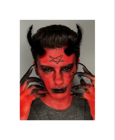 Men Devil Costume, Mens Devil Makeup, Devil Makeup Men, Demon Makeup Men, Makeup Halloween Hombre, Demon Makeup Halloween, Lucifer Costume, Halloween Makeup Men, Devil Makeup Halloween