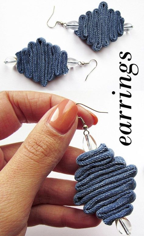 Jean Earrings, Jeans Earrings, Artisanats Denim, Anting Manik, Earrings Fabric, Denim Earrings, Gift Crafts, Jewelry Fabric, Seashell Wreath