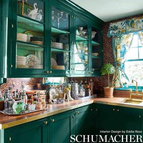 Tortoise - Natural Wallpapers | Schumacher Nintendo Dsi, Kabinet Dapur, Green Kitchen Cabinets, Luxury Curtains, Deco Retro, Green Cabinets, Green Rooms, Boho Living, Green Kitchen